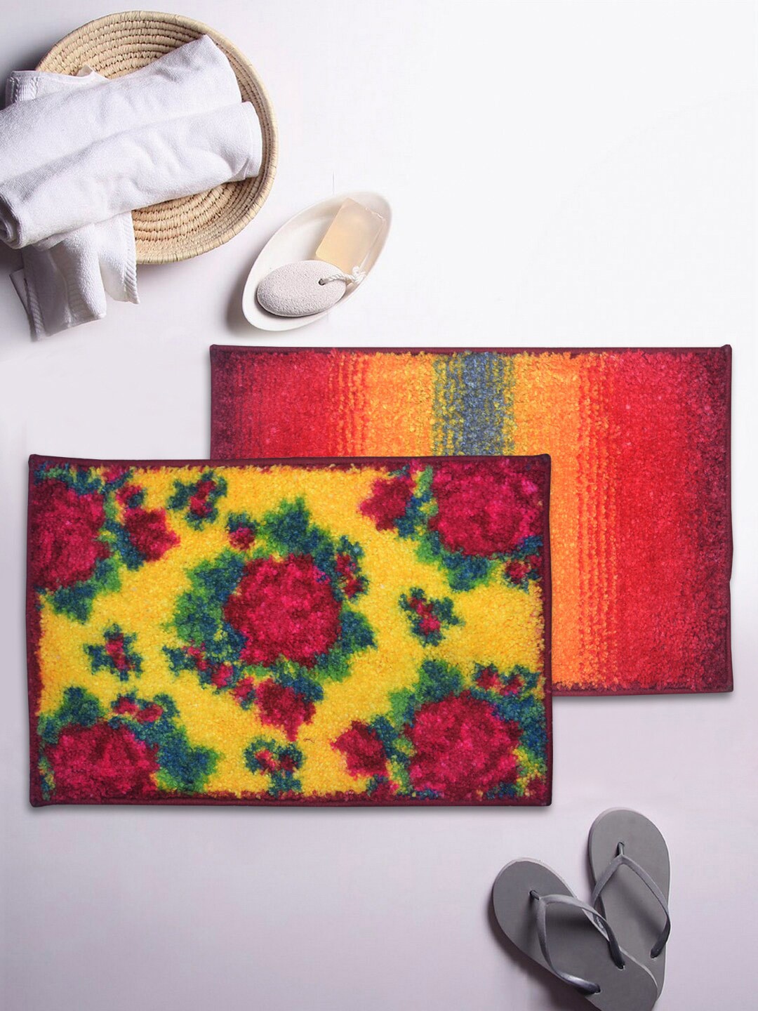 

BIANCA Set Of 2 Printed 1850 GSM Anti-Skid Bath Rugs, Orange
