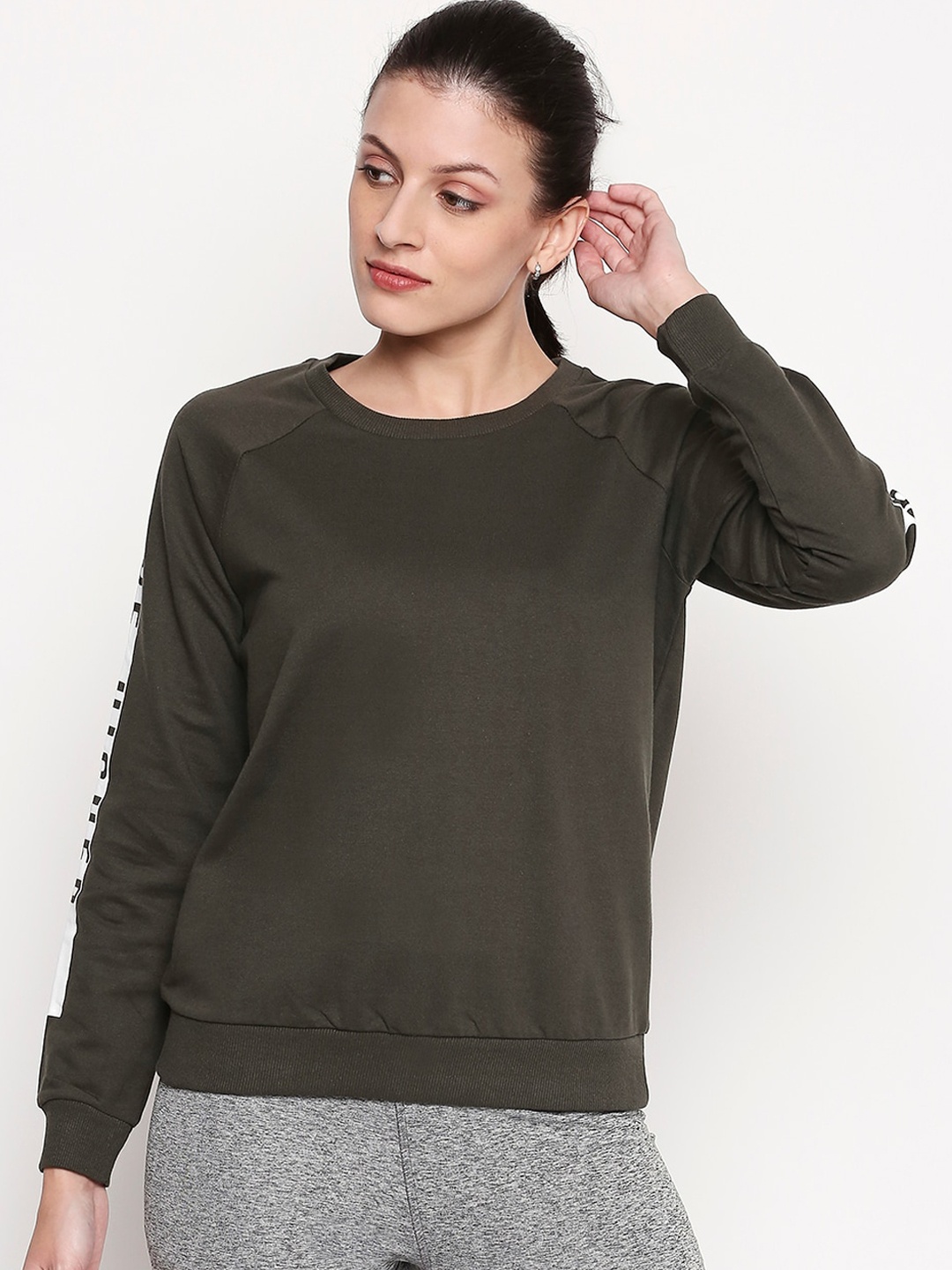 

Ajile by Pantaloons Women Olive Green Solid Sweatshirt