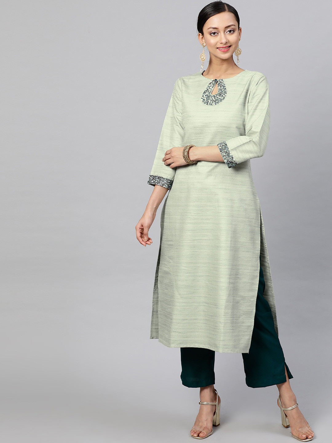 

STREET 9 Women Green Yoke Design Kurta with Trousers