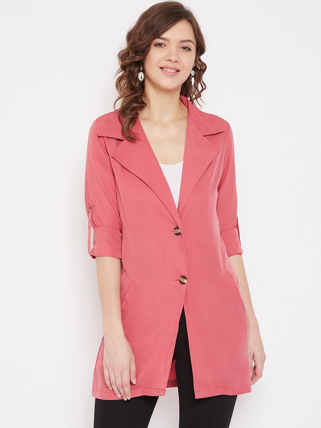 

Color Cocktail Women Pink Solid Button Shrug