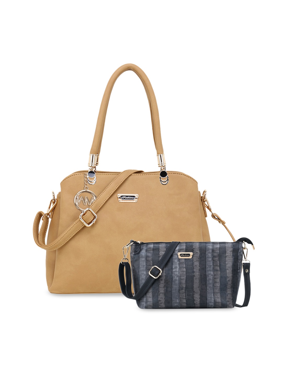 

WOMEN MARKS Beige & Black Solid Handheld Bag with Pouch