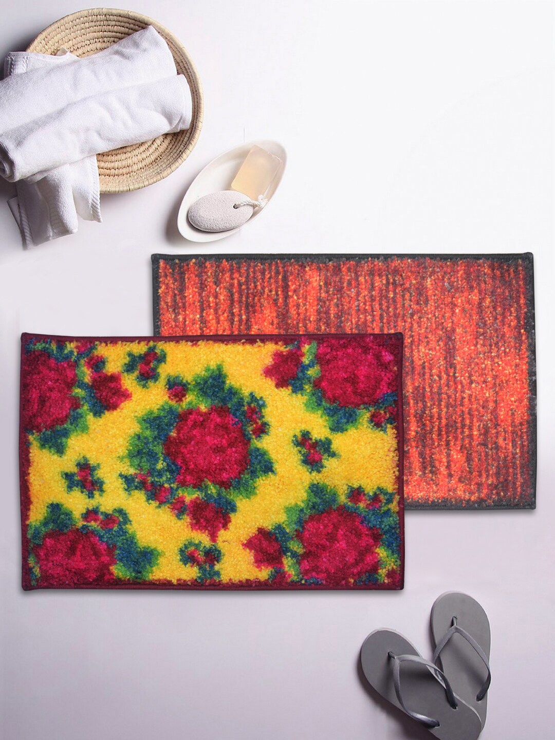 

BIANCA Set Of 2 Printed Super-Dry Bath Rugs, Yellow