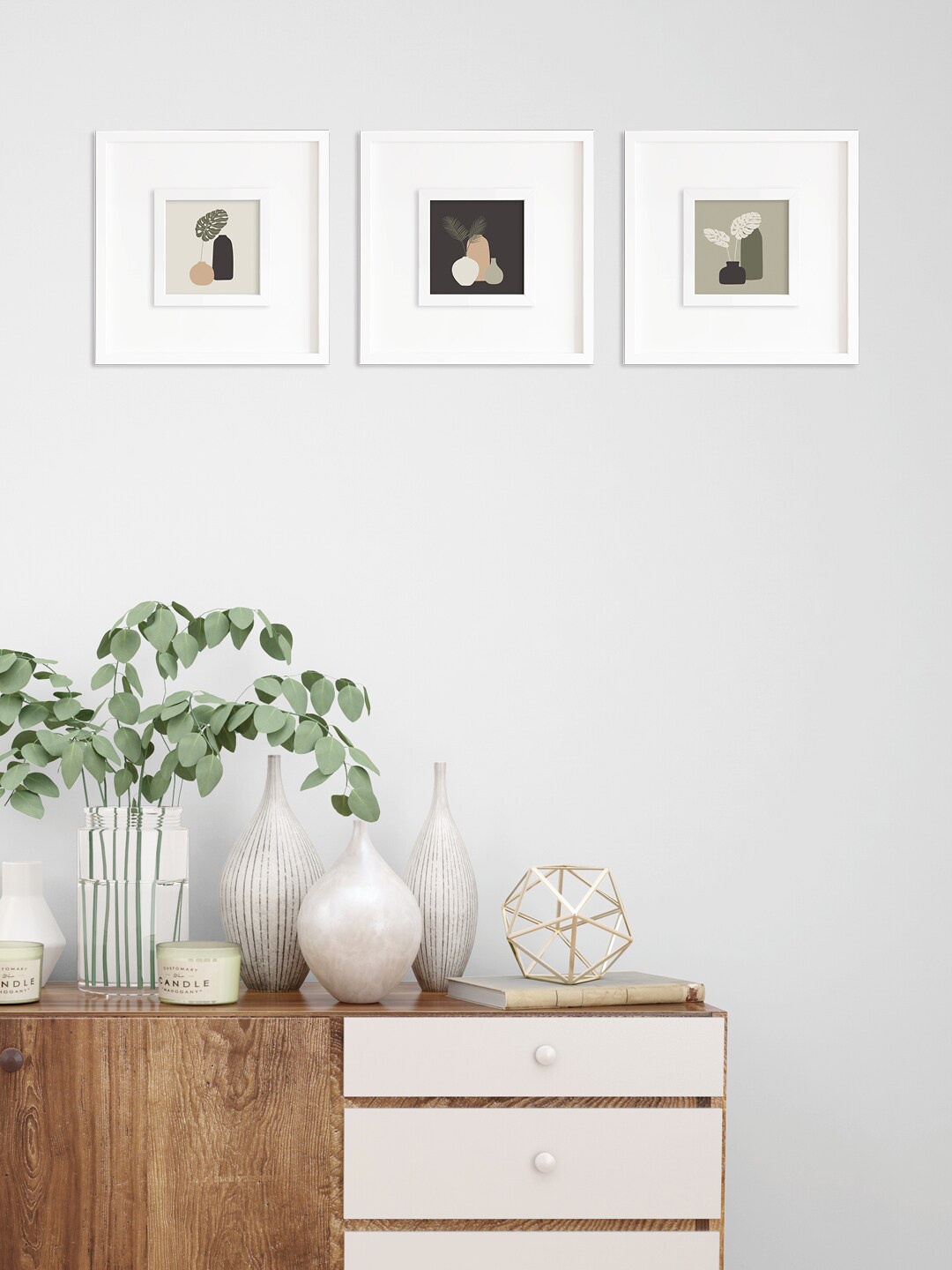 

RANDOM Beige & Grey Set of 3 Different Pot Wall Art Painting