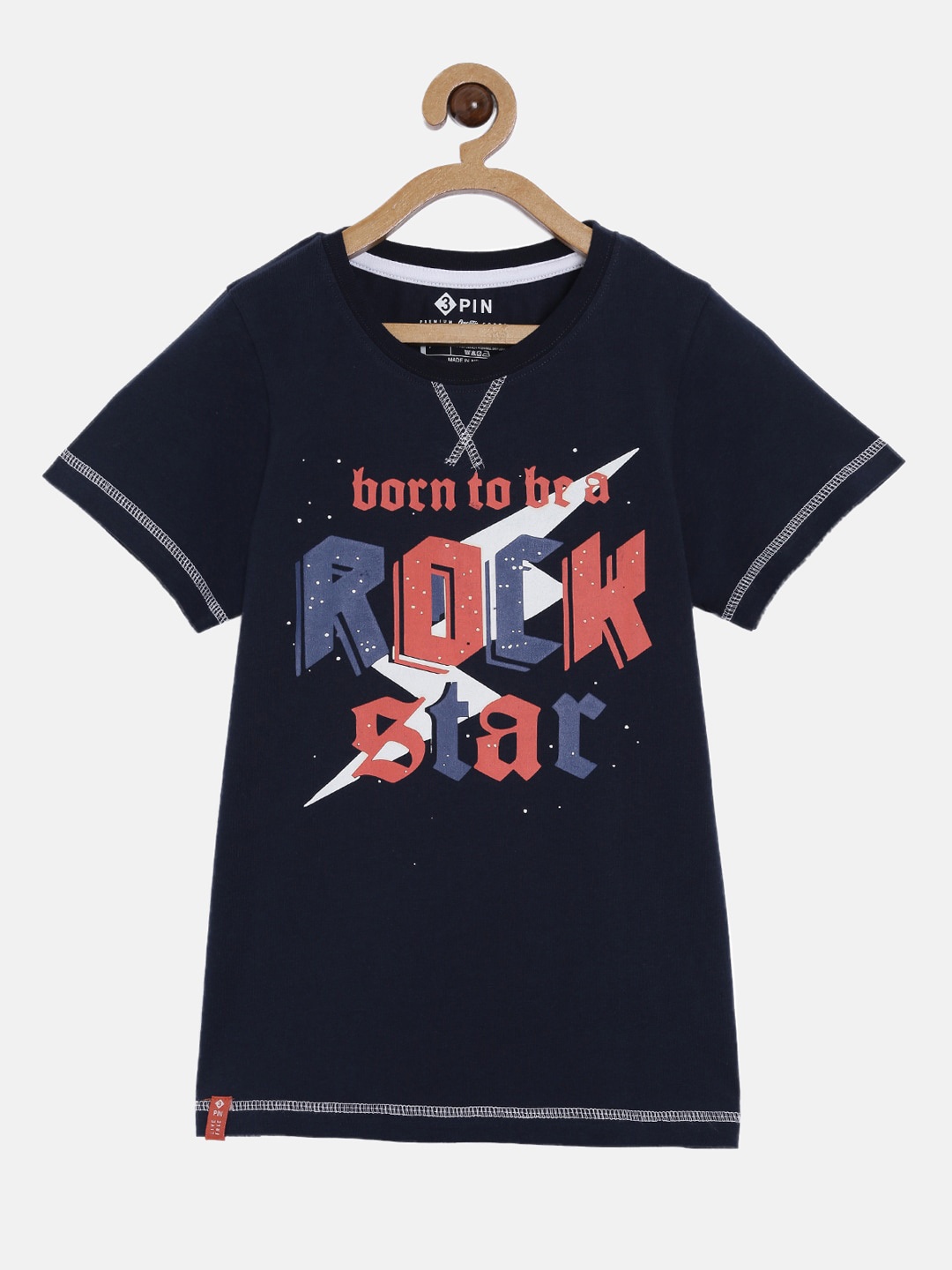 

3PIN Boys Navy Blue Printed Round Neck T-shirt