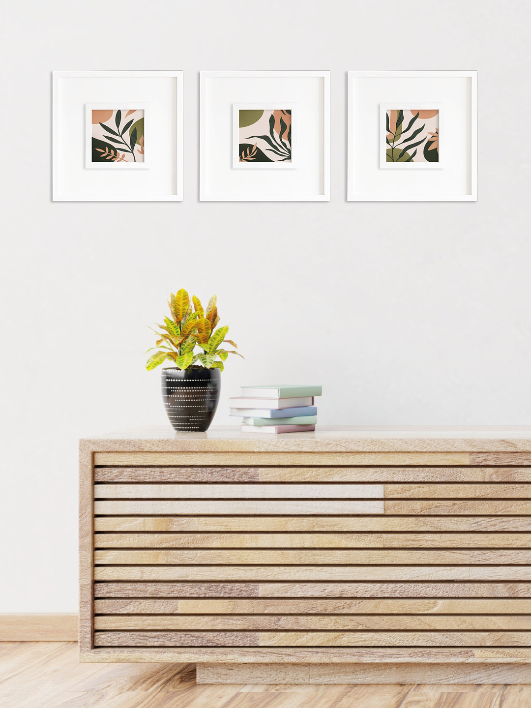 

RANDOM Green & Beige Set of 3 Leaves Wall Art Painting