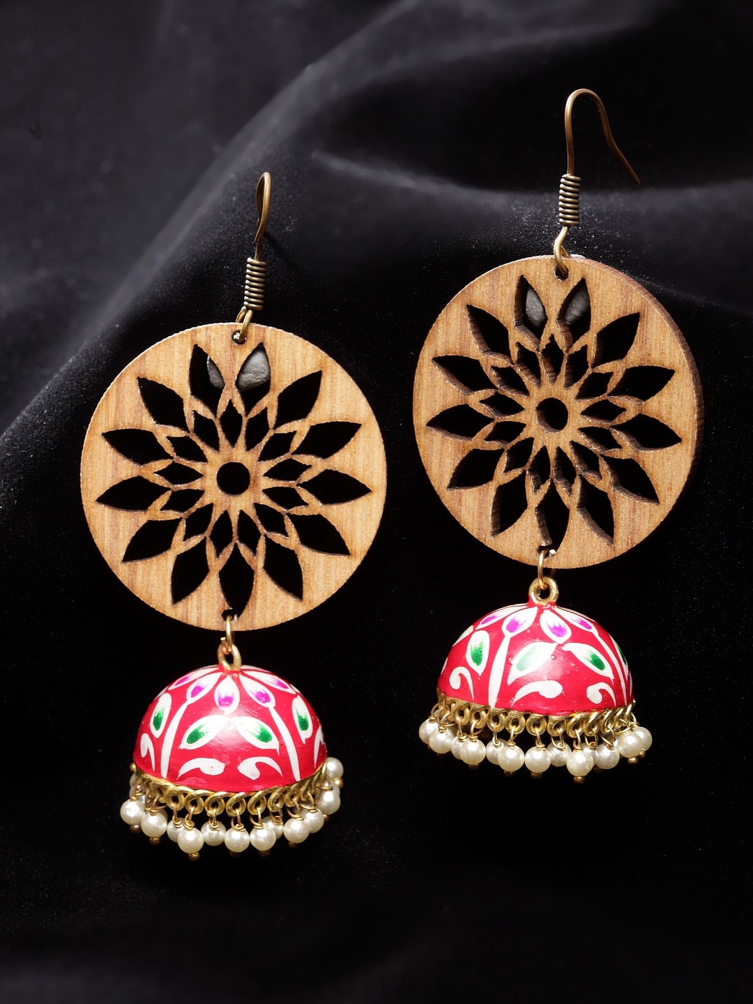 

VOGUE PANASH Gold-Plated & Red Dome Shaped Jhumkas
