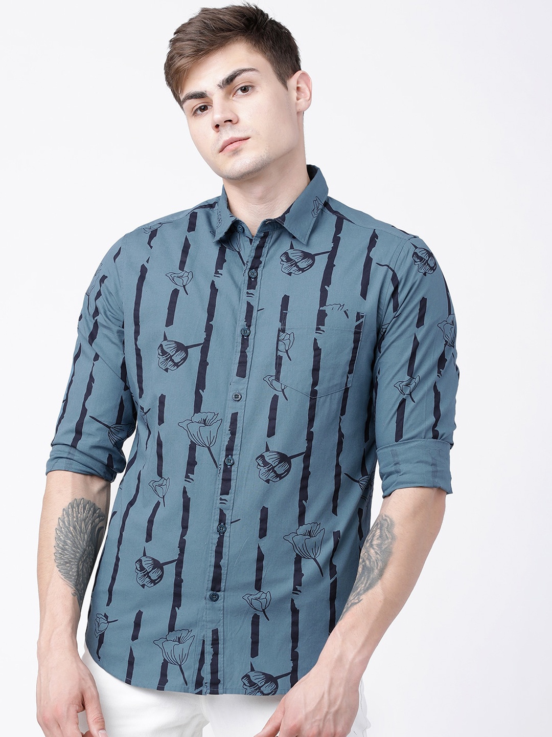 HIGHLANDER Men Blue Slim Fit Printed Casual Shirt