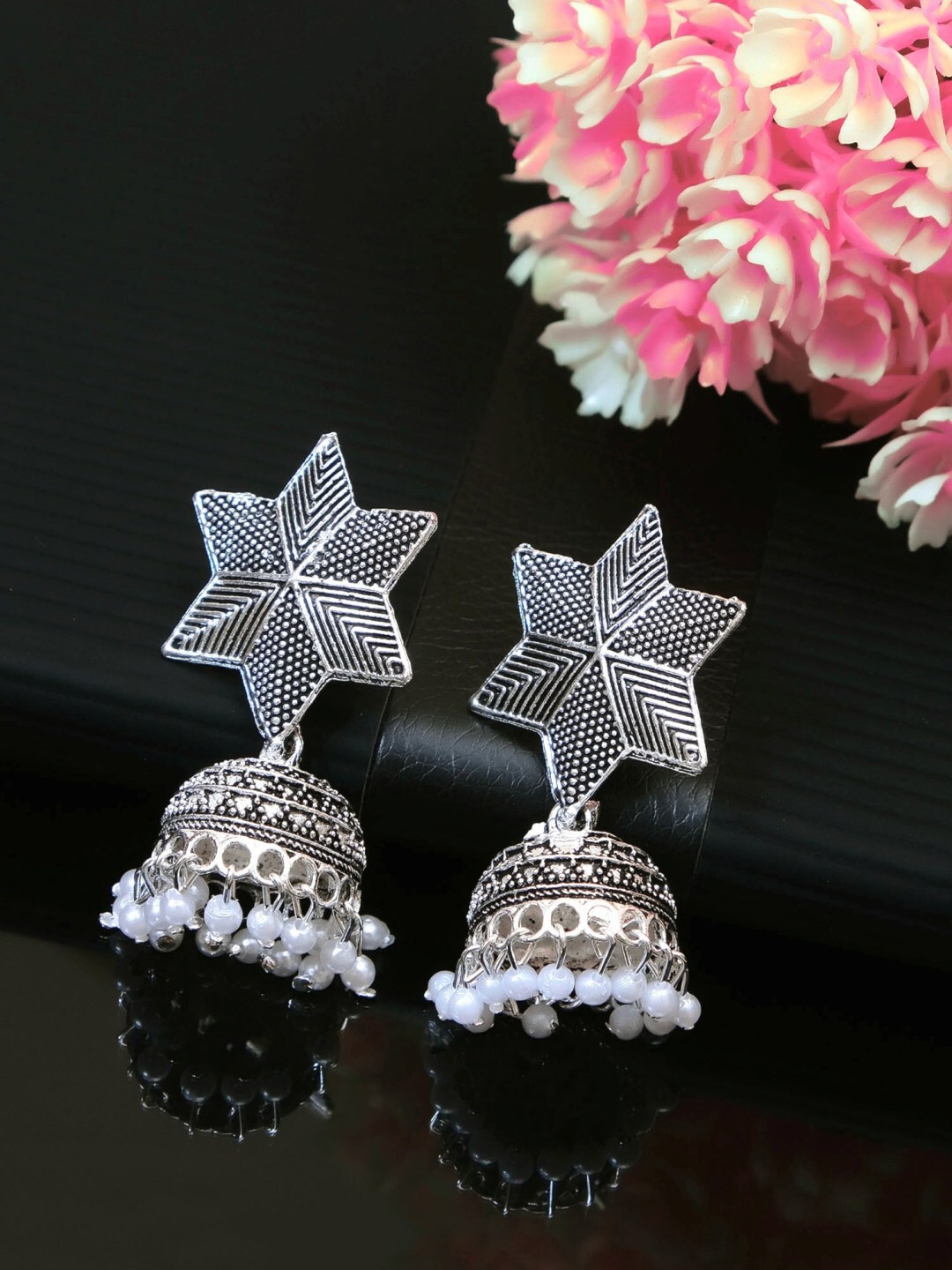 Crunchy Fashion Silver-Plated Contemporary Jhumkas
