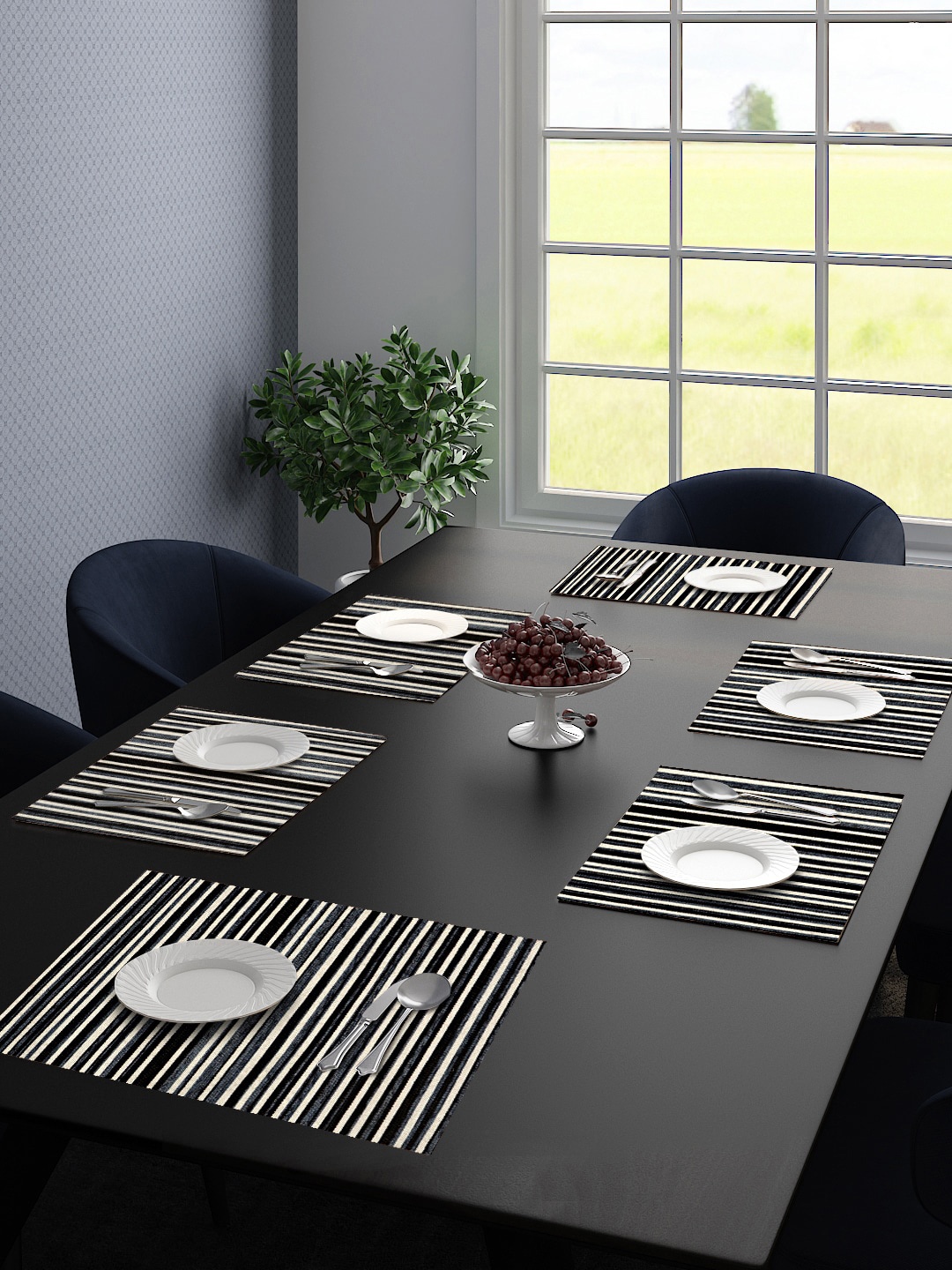 Saral Home Set Of 6 Beige & Black Striped Table Placemats
