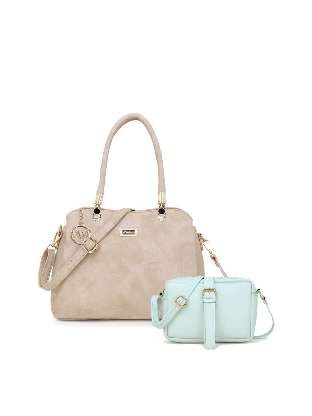 

WOMEN MARKS Cream-Coloured & Green Solid Handheld & Sling Bag