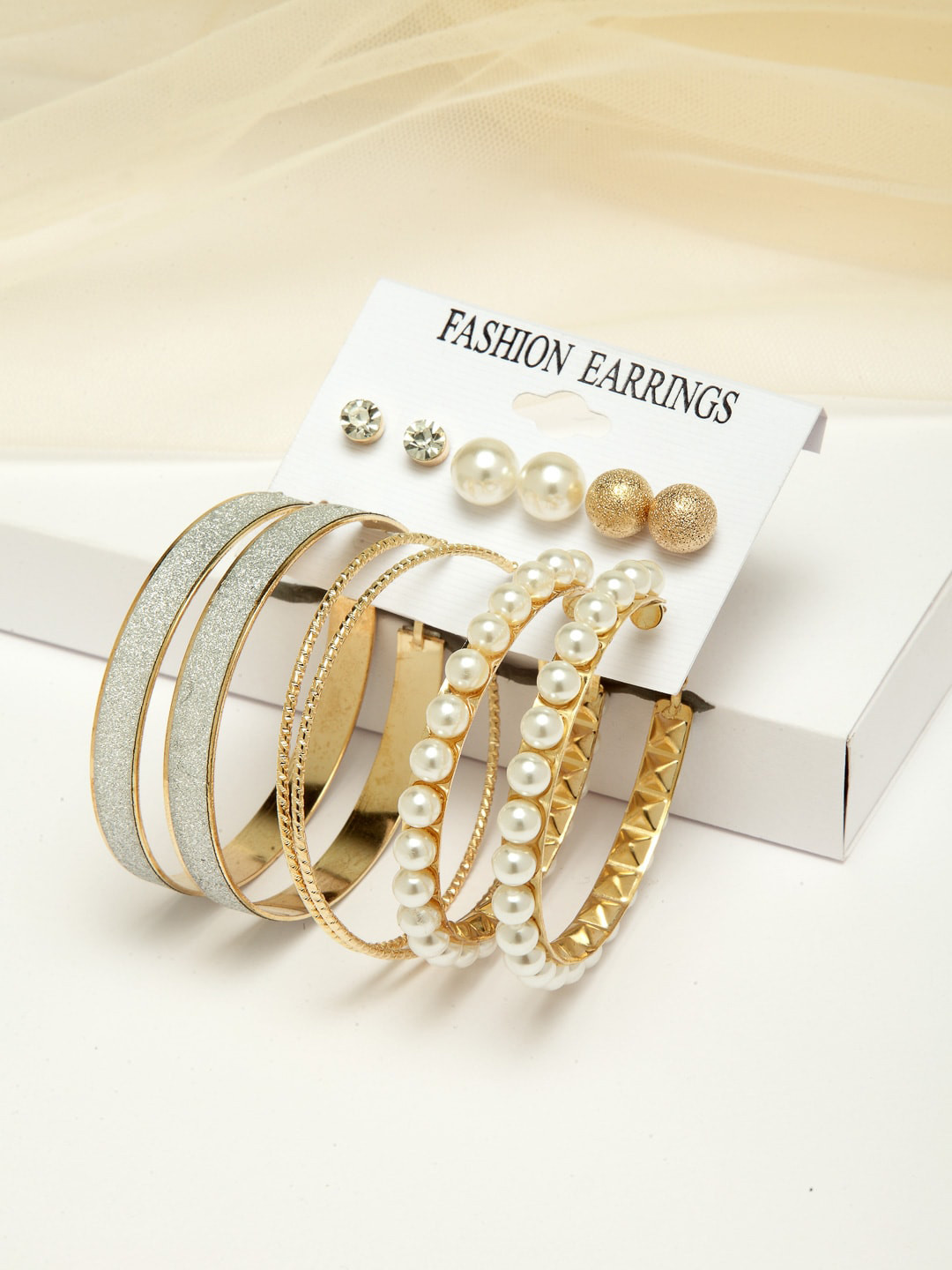 

Shining Diva Fashion Set Of 6 Gold-Plated Contemporary Studs Hoop Earrings