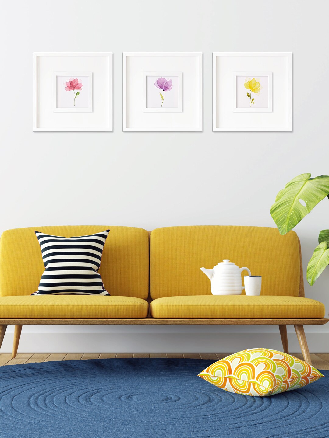 

RANDOM Multicoloured Set of 3 Beautiful Flowers In Different Colour Wall Art Painting, Multi