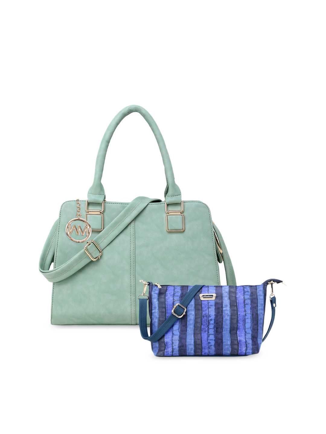 

WOMEN MARKS Green & Blue Solid Shoulder Bag with Pouch