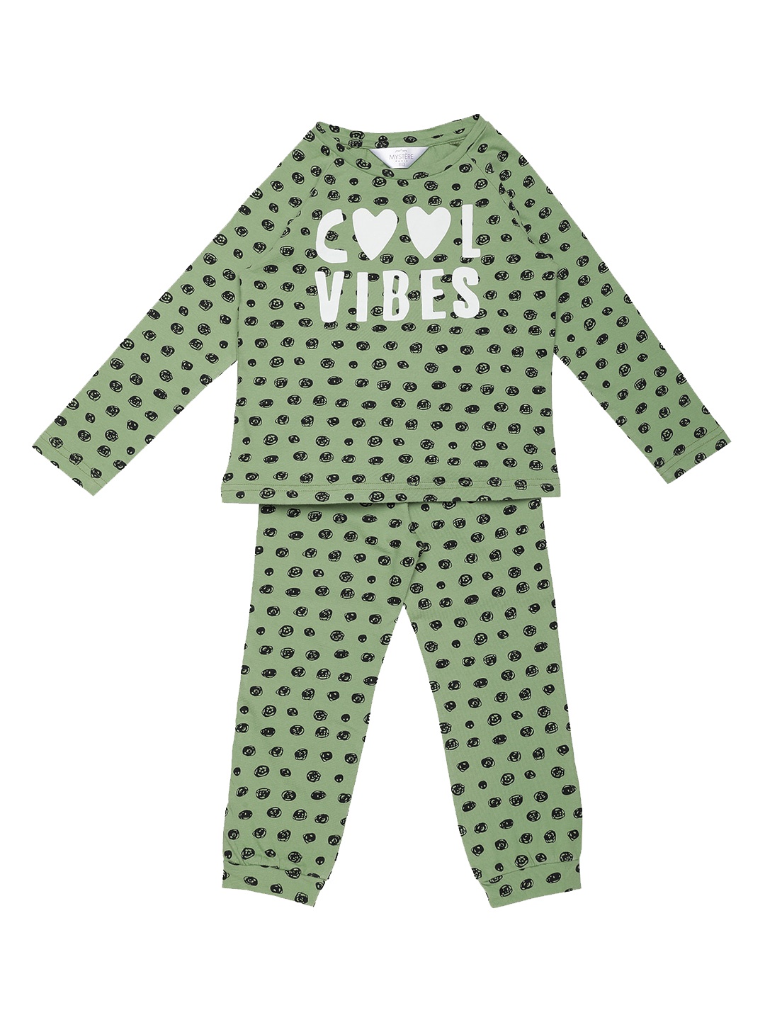 

Mystere Paris Girls Green & Black Printed Night suit