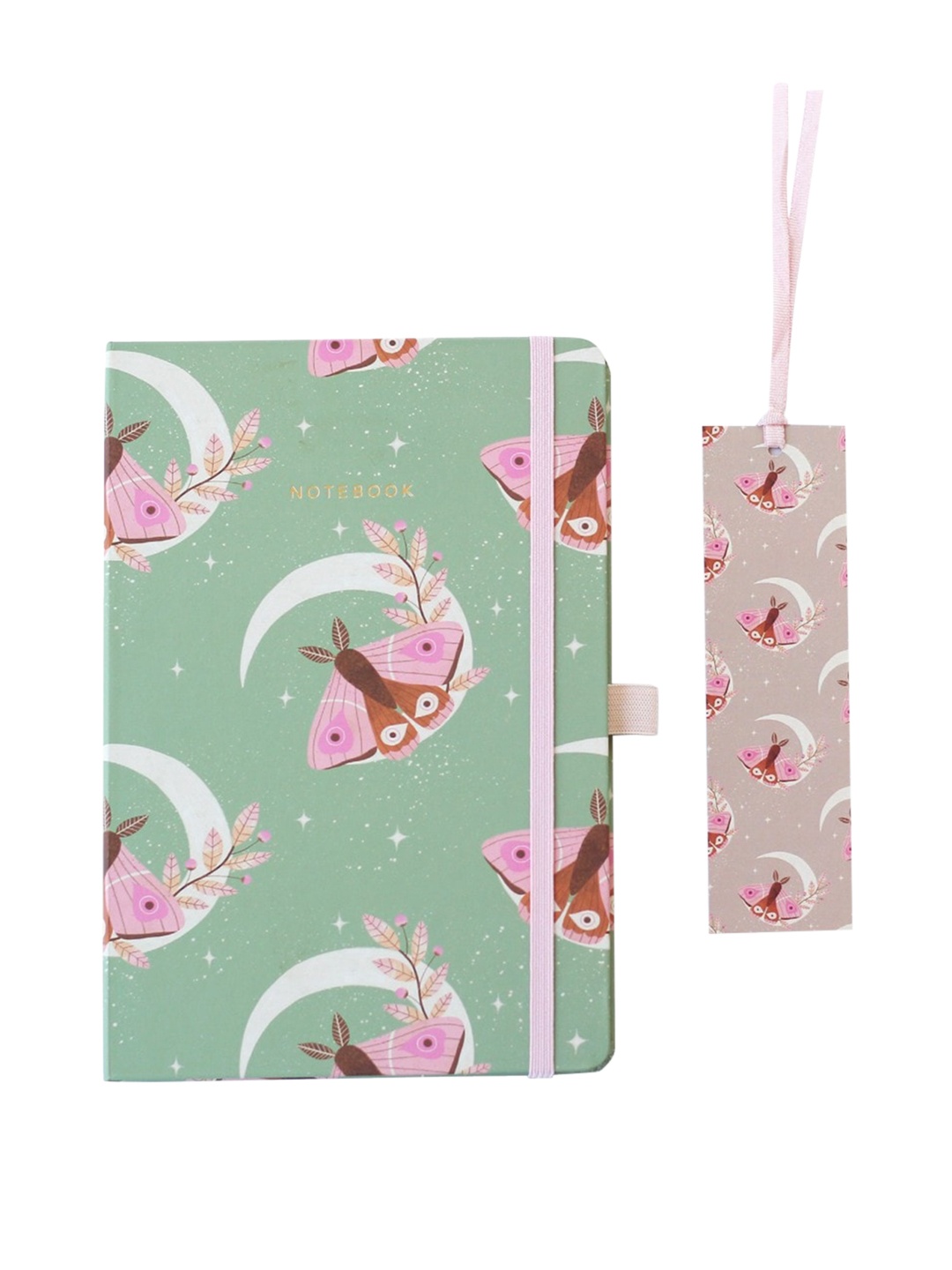 

happywagon Mystic Moth Hardcover Diary with Bookmark, Sea green
