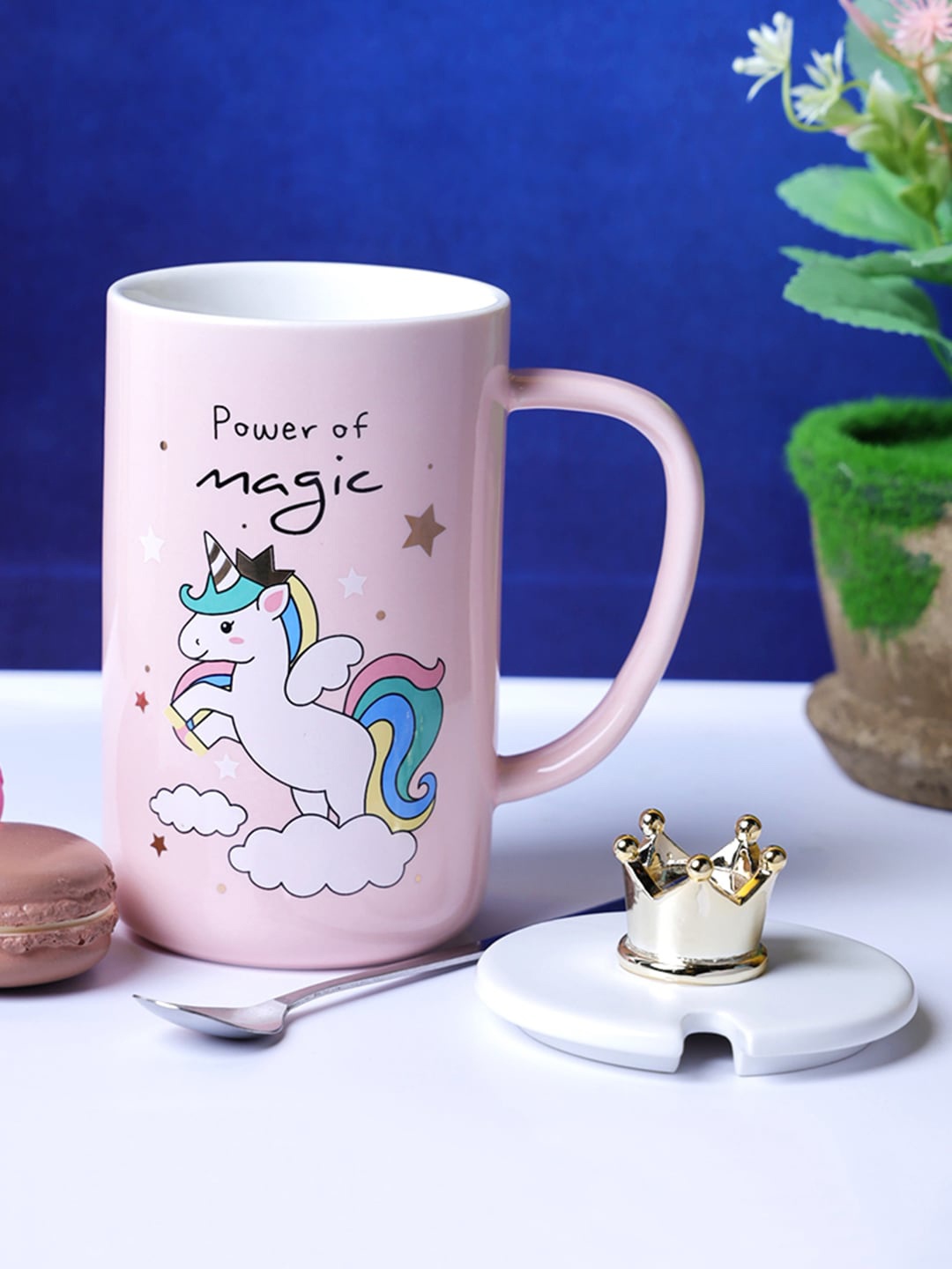 

A Vintage Affair- Home Decor Pink & White Unicorn Printed Ceramic Mugs Set