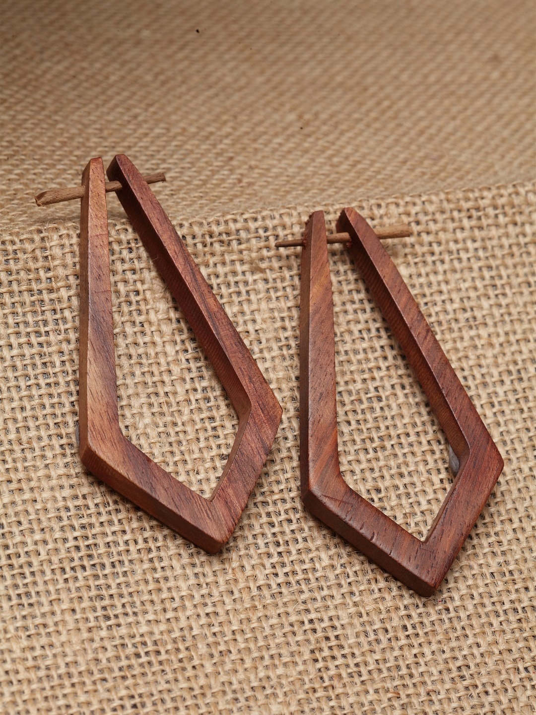 

VOGUE PANASH Brown Quirky Handcrafted Wooden Hoop Earrings