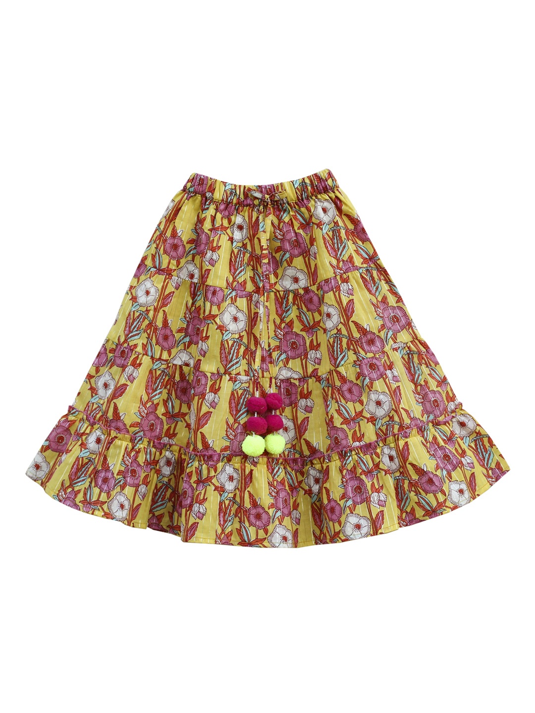 

My Little Lambs Girls Yellow & Pink Floral Printed Flared Maxi Skirt