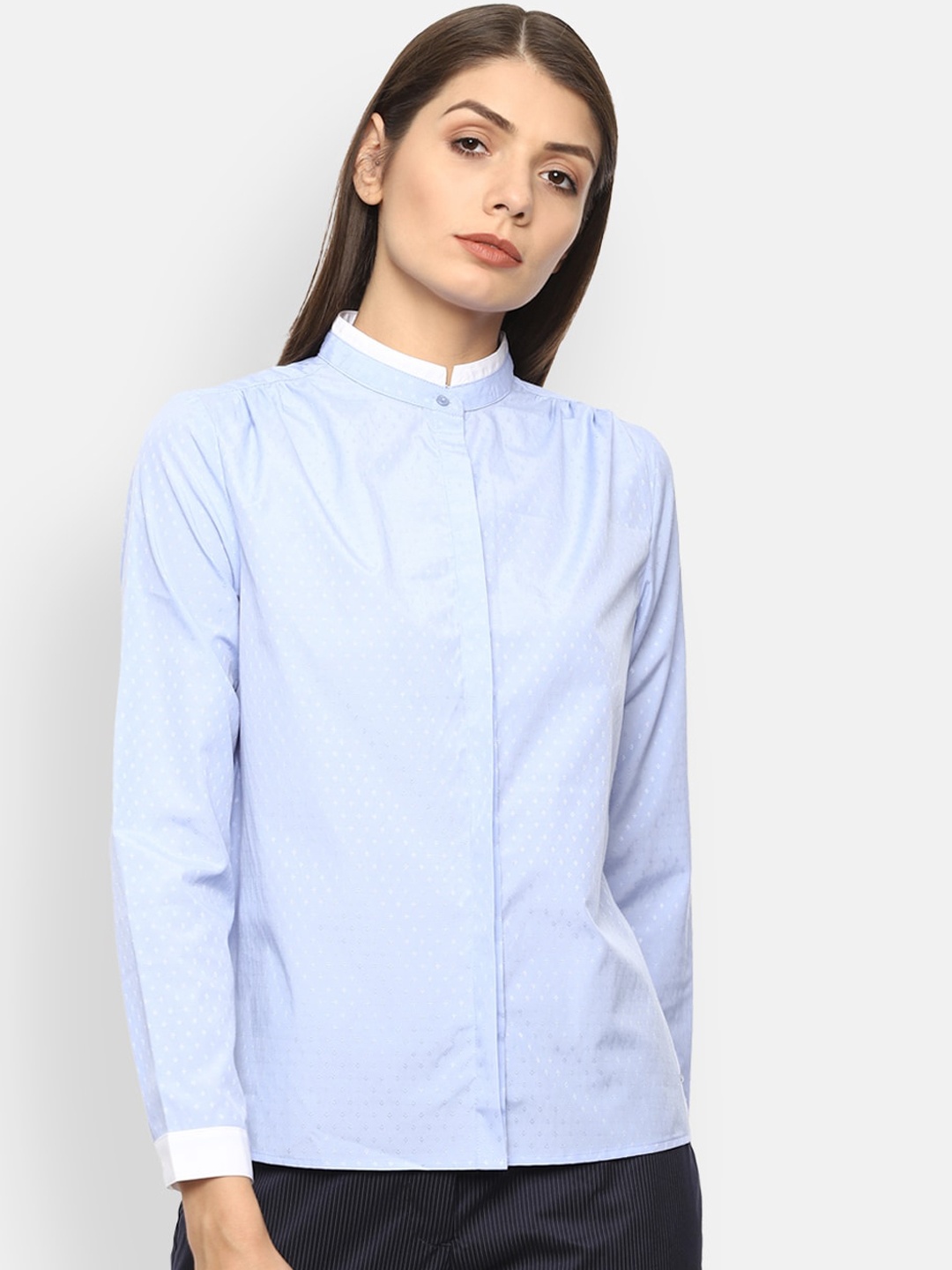 

Van Heusen Woman Women Blue Regular Fit Printed Casual Shirt