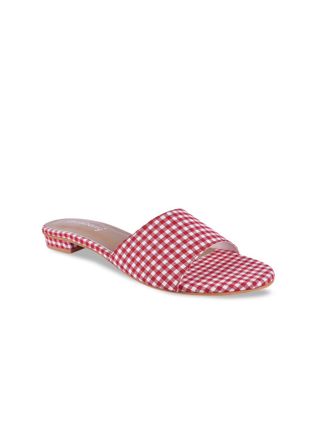 

DressBerry Women Red & White Checked Open Toe Flats