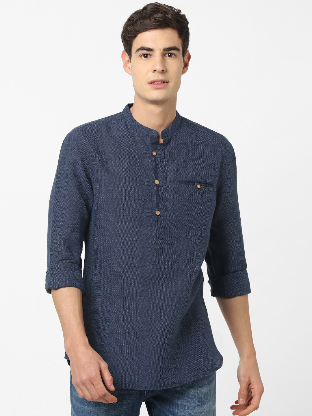 

Celio Men Navy Blue Regular Fit Self Design Casual Shirt