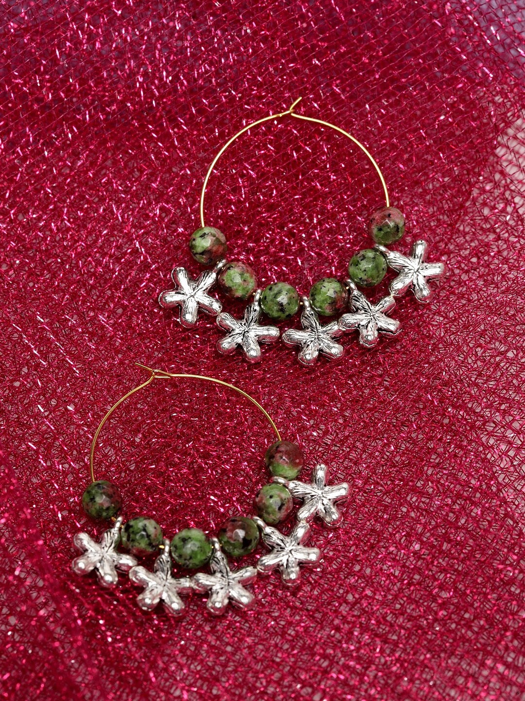 

VOGUE PANASH Gold-Plated Agate Stone Contemporary Hoop Earrings