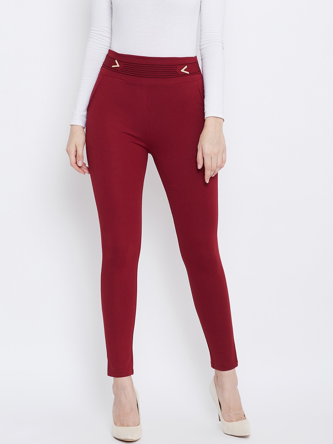 

Clora Creation Women Maroon Solid Treggings