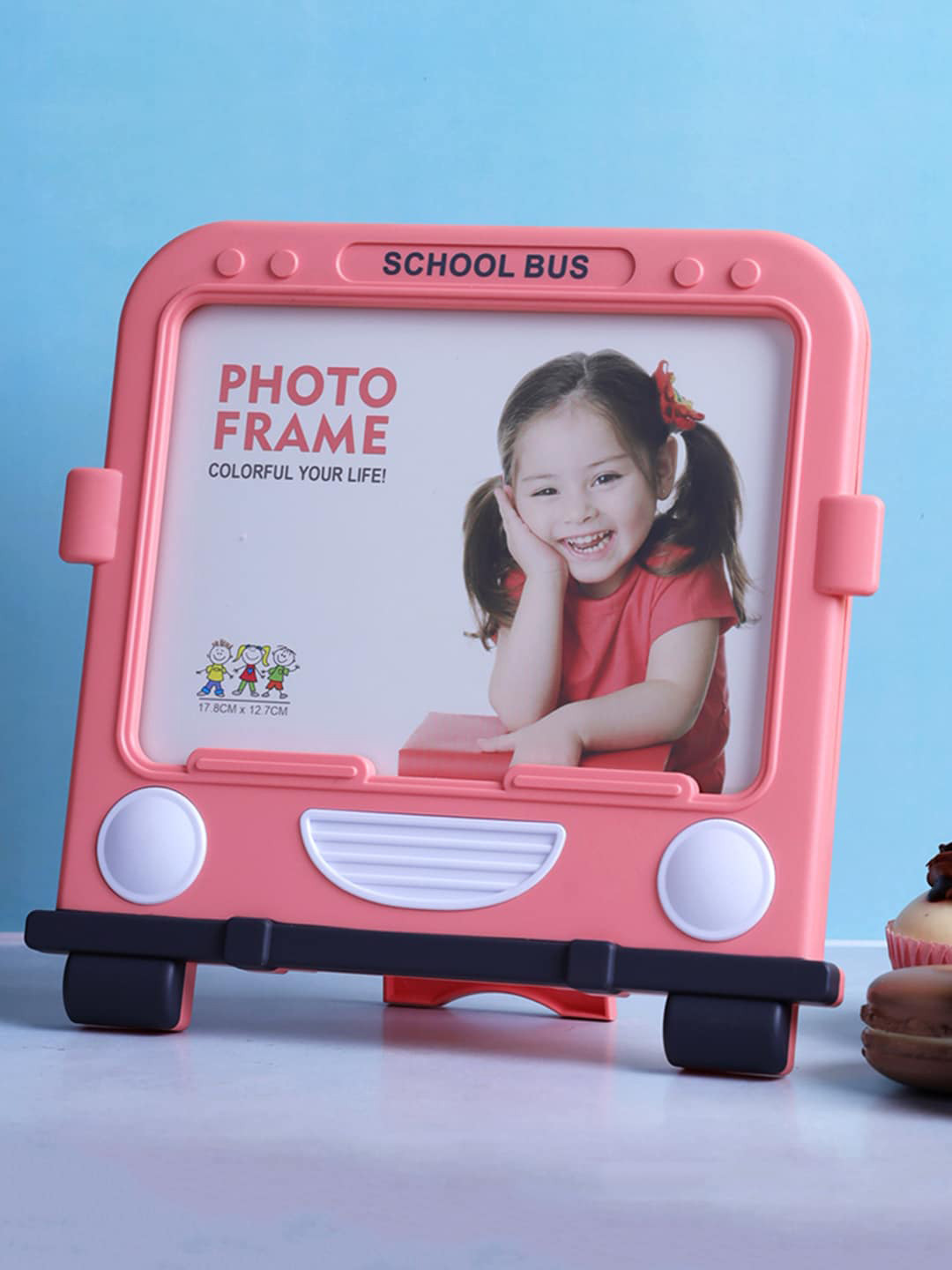 

A Vintage Affair- Home Decor Pink & White Square School Bus Table Photo Frame