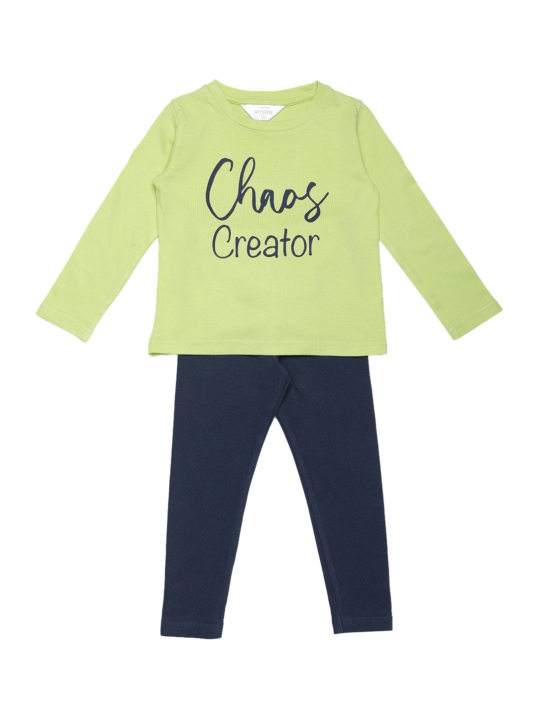 

Mystere Paris Girls Green & Navy Blue Printed Night suit