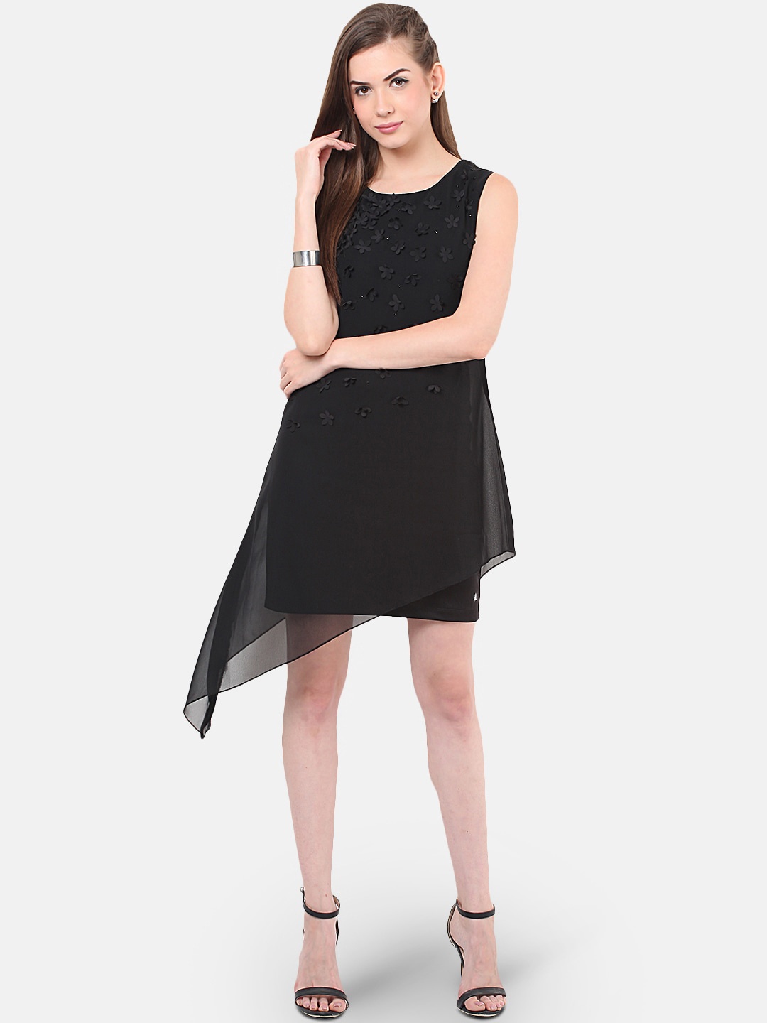 

Porsorte Women Black Floral A-Line Dress