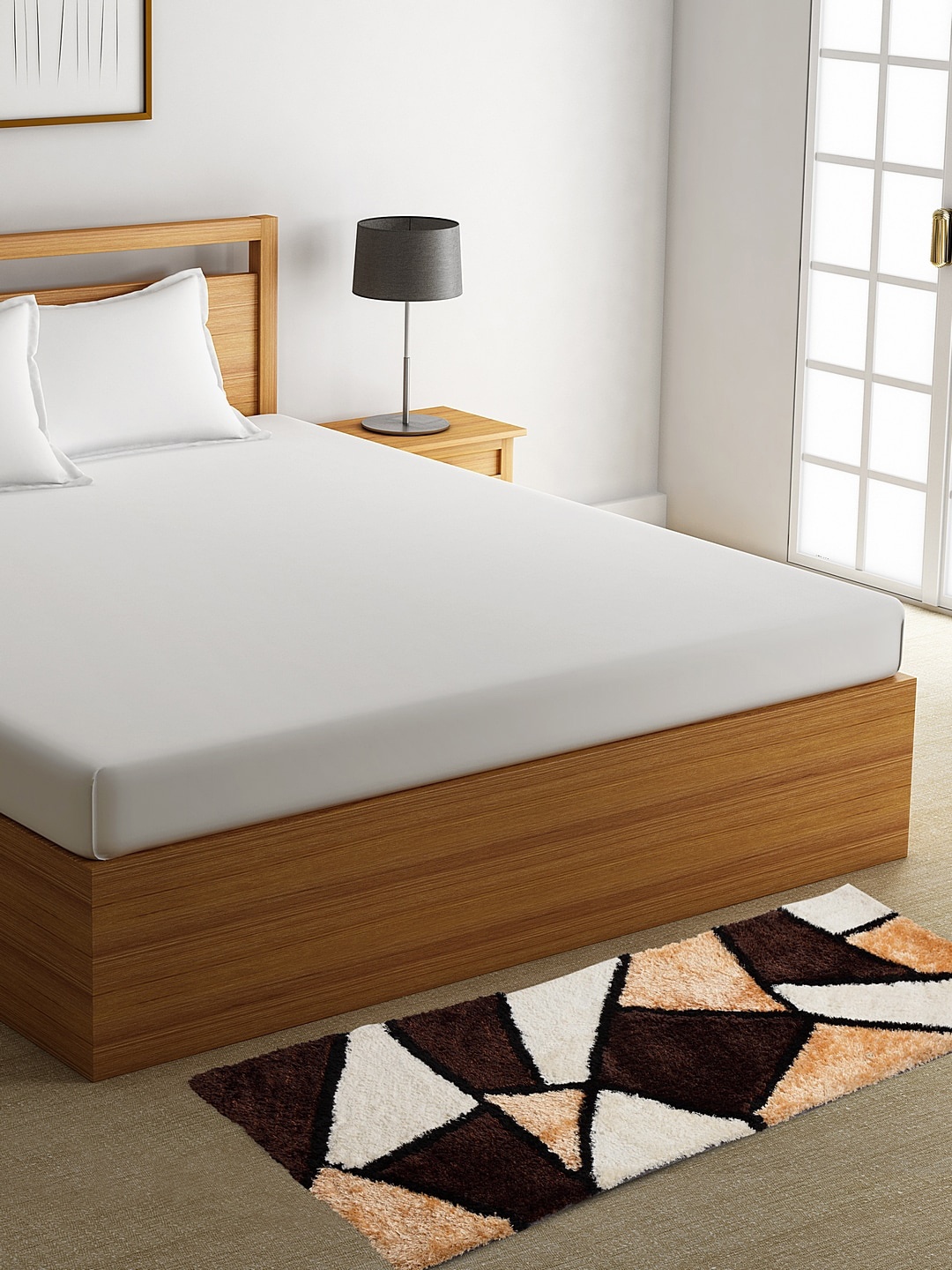 

HOSTA HOMES Brown & White Printed Anti-Skid Bed Runner