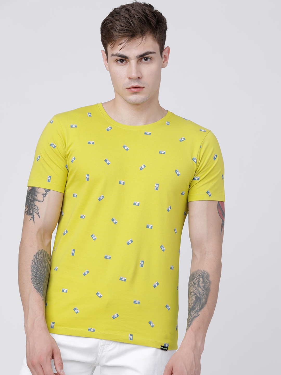 

HIGHLANDER Men Yellow Printed Round Neck T-shirt