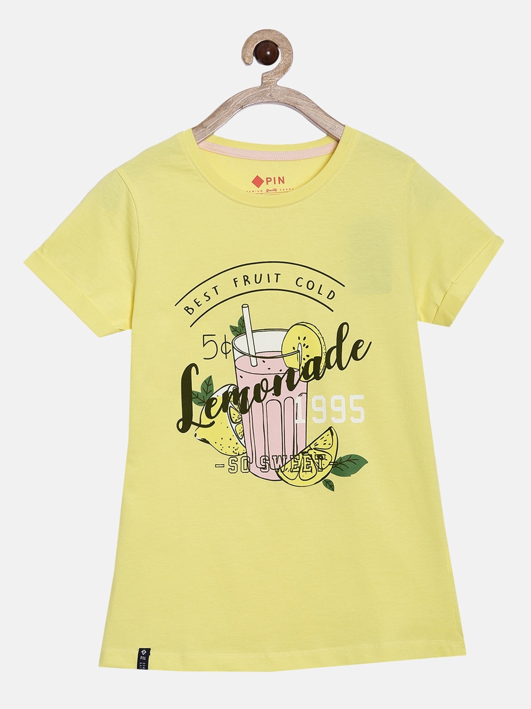 3PIN Girls Yellow Printed Round Neck T-shirt