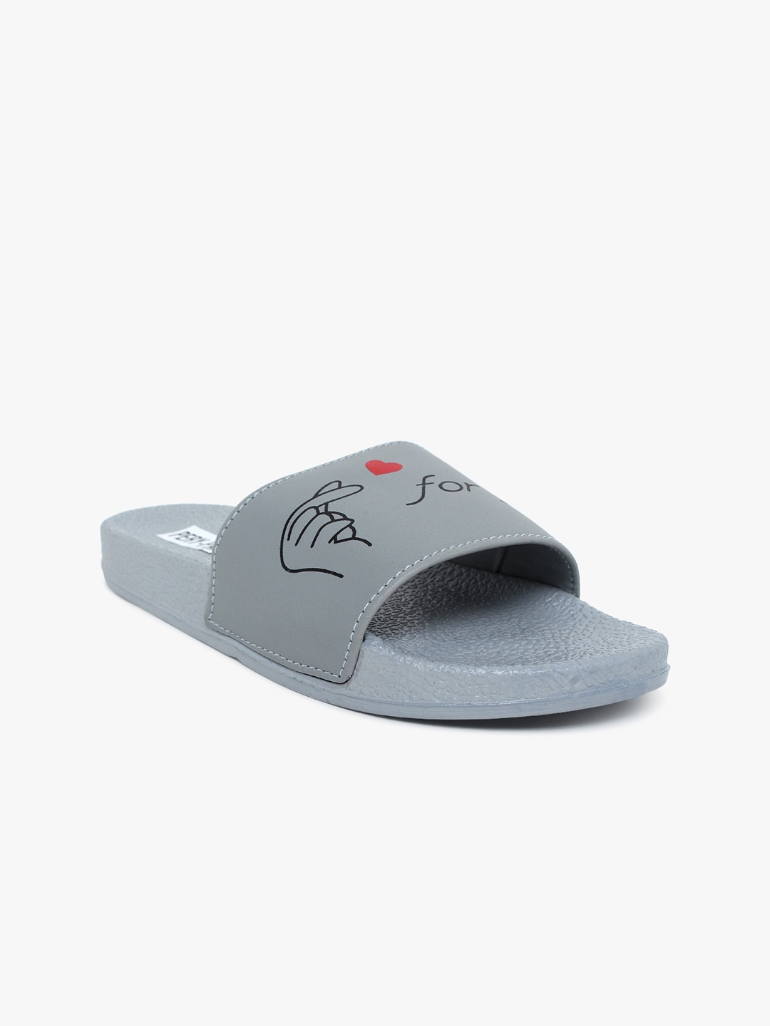 

PERY PAO Women Grey & Black Printed Sliders