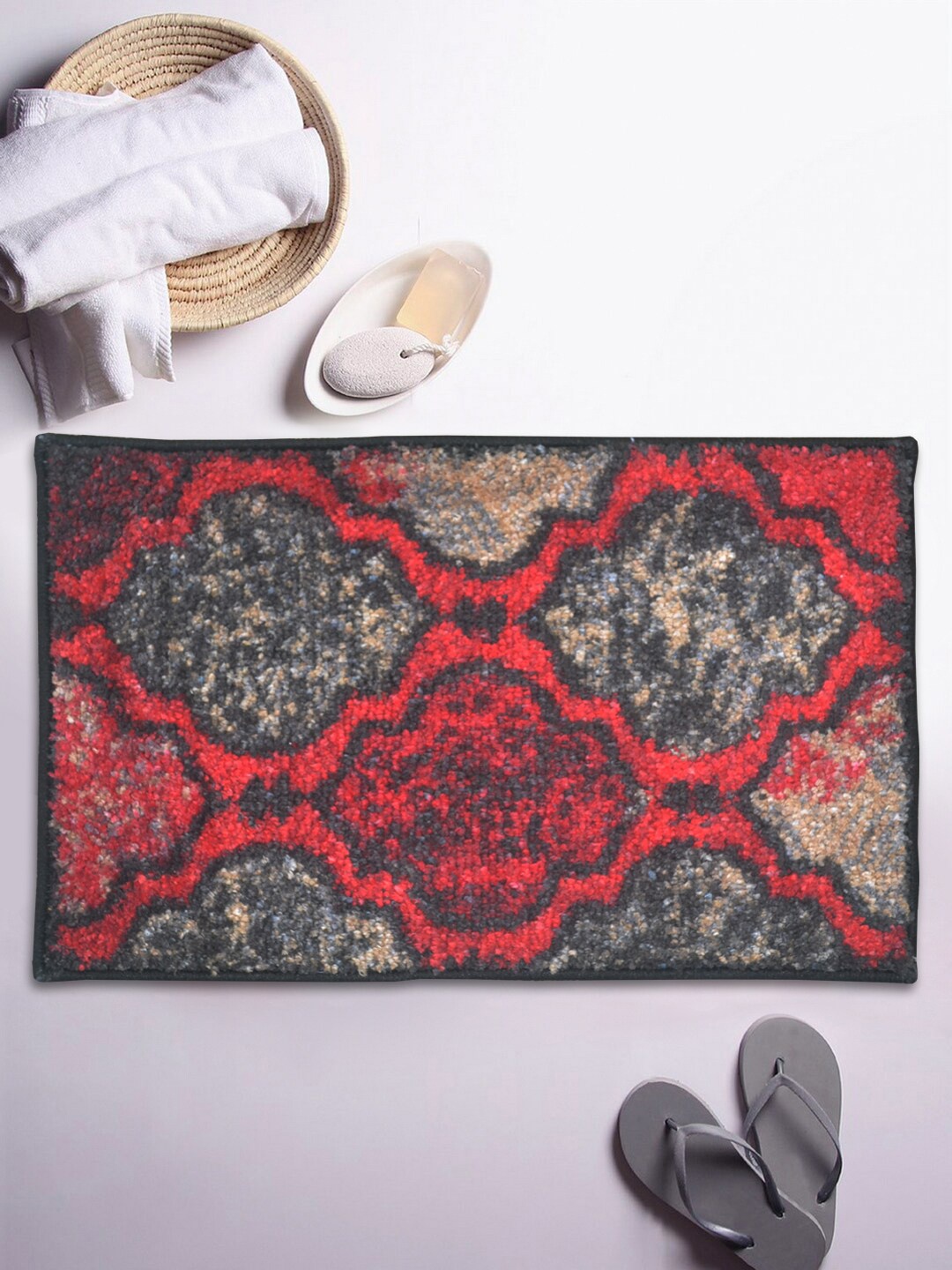 

BIANCA Red & Brown Printed 1850 GSM Microfibre Anti-Skid Bath Rug