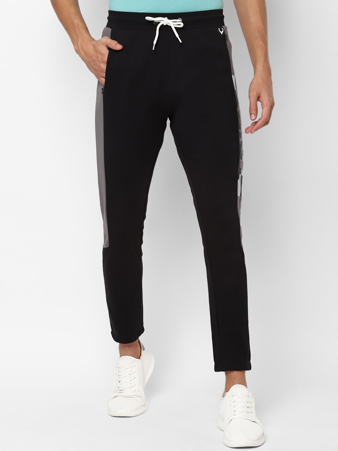 

Allen Solly Men Black & Grey Colourblocked Straight Fit Track Pants