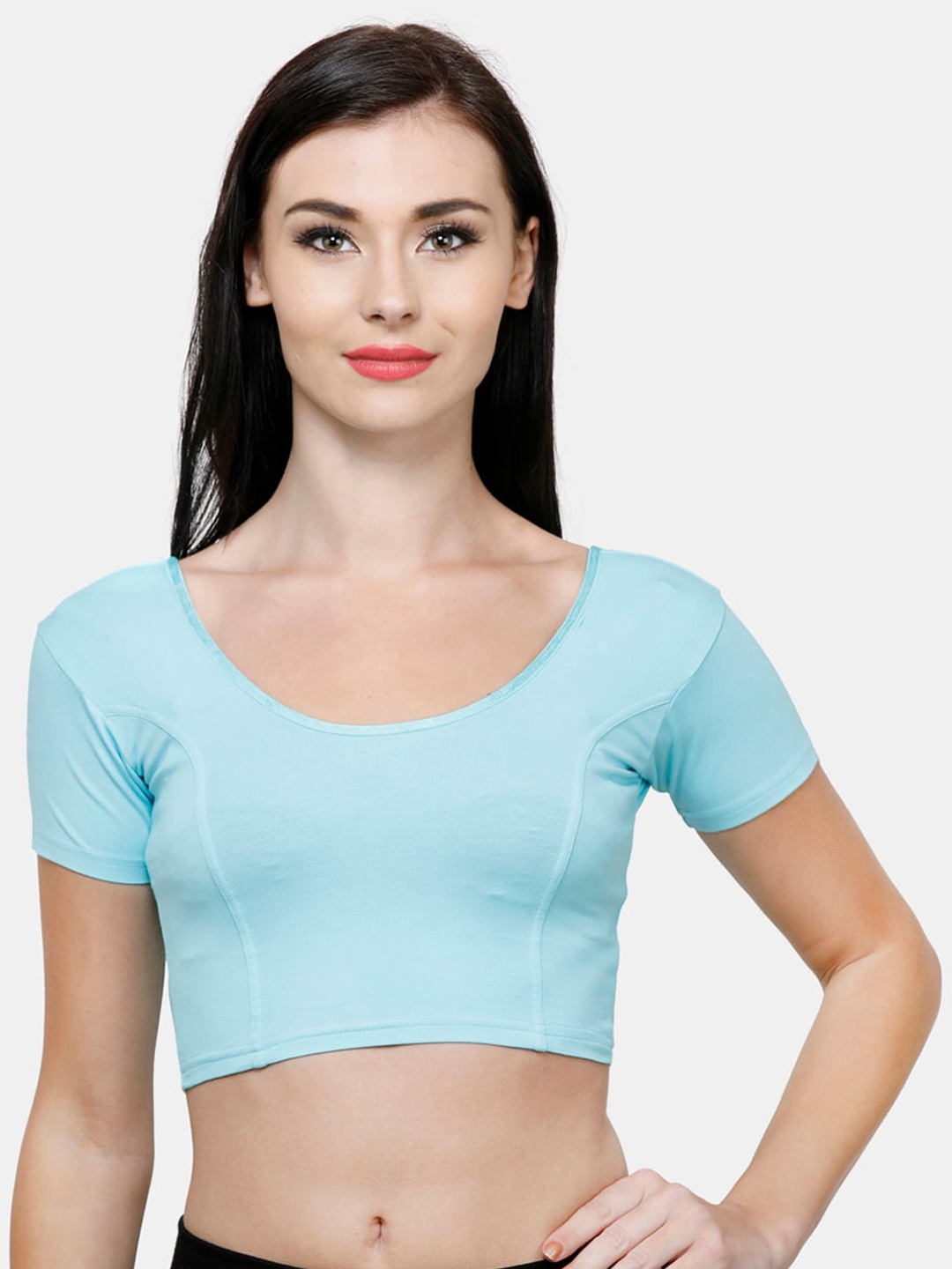 Vami Women Blue Solid Stretchable Readymade Saree Blouse