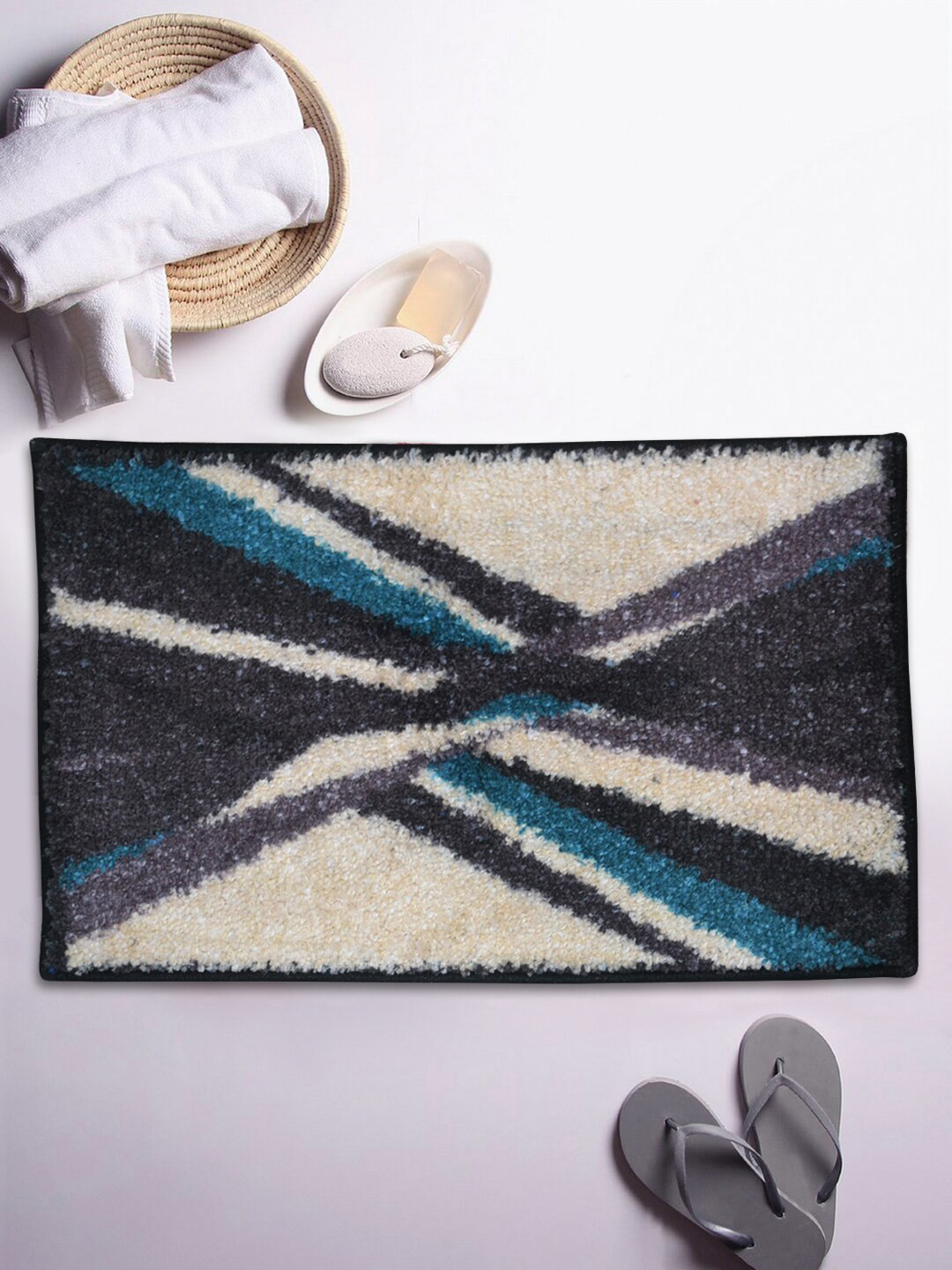 

BIANCA Blue & Grey Printed 1850 GSM Microfibre Anti-Skid Bath Rugs