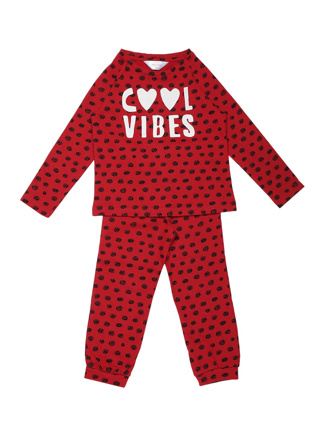 

Mystere Paris Girls Maroon & Black Printed Night suit