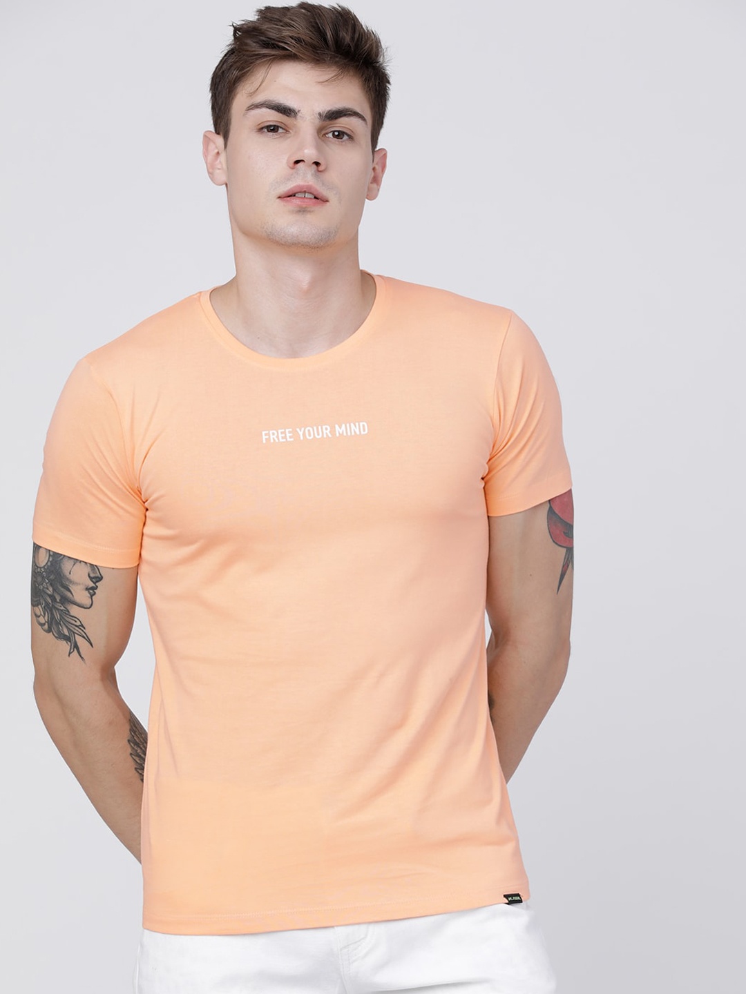 

HIGHLANDER Men Orange Printed Round Neck T-shirt