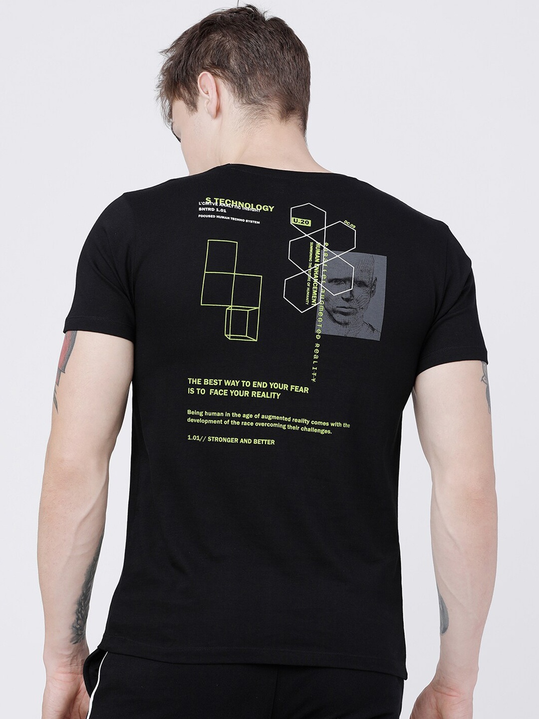

LOCOMOTIVE Men Black Printed Round Neck Slim Fit T-shirt