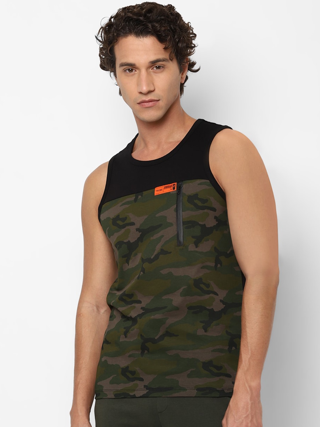 Allen Solly Men Black Printed Round Neck Sleeveless Pure Cotton T-shirt