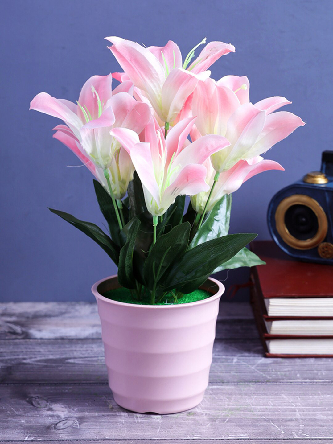 

A Vintage Affair- Home Decor Pink & Green Stella Artificial Flower With Purple Pot