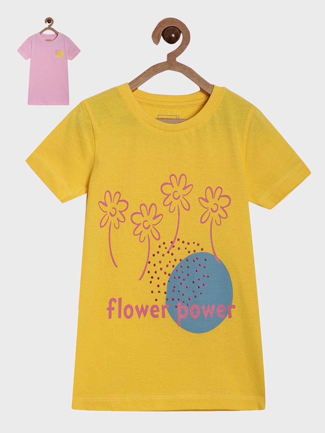 

Aomi Girls Pack of 2 Printed Round Neck T-shirts, Yellow