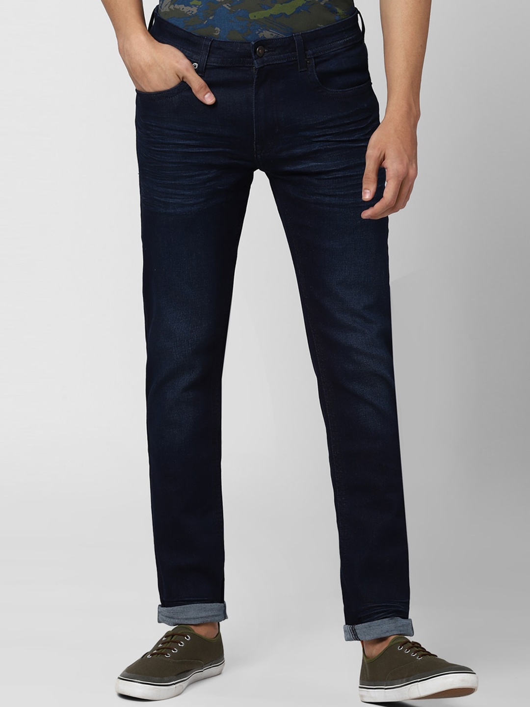 Peter England Casuals Men Navy Blue Slim Fit Mid-Rise Clean Look Jeans