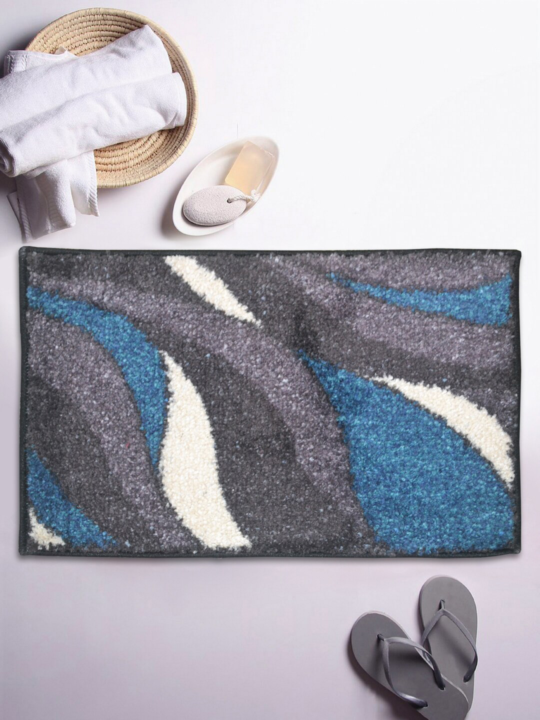 

BIANCA Grey & Blue Printed 1850 GSM Anti-Skid Bath Rug