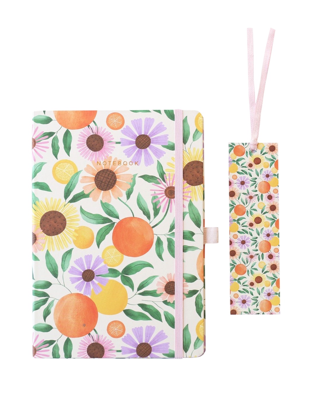 

happywagon Orange Garden Hardcover Notebook with Bookmark, White