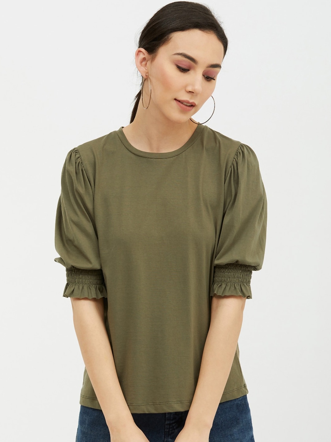 

Harpa Olive Green Pure Cotton Regular Top
