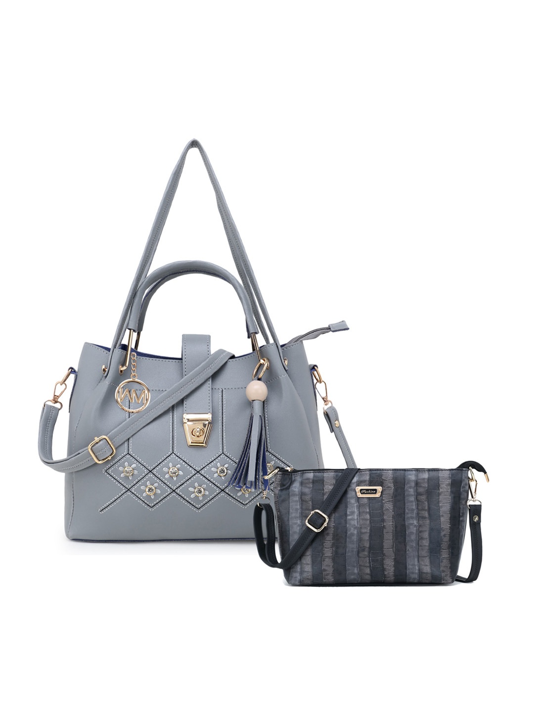 

WOMEN MARKS Grey Embellished Handheld & Sling Bag