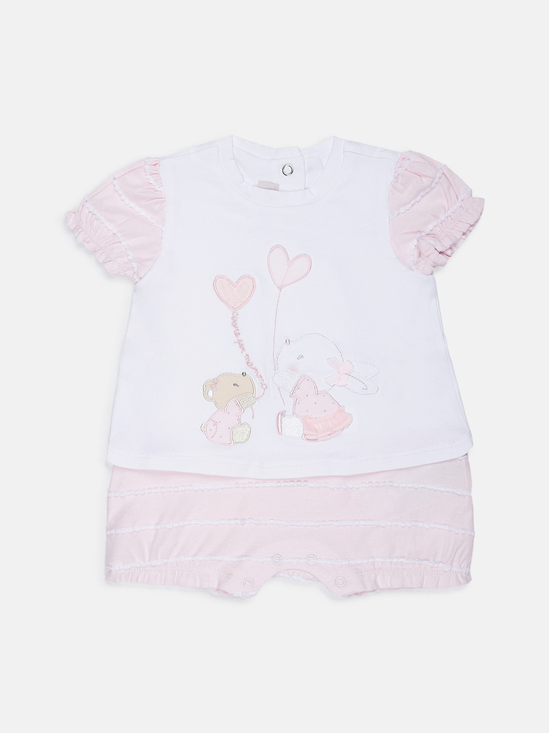 

Chicco Infant Girls White & Pink Embroidered Rompers